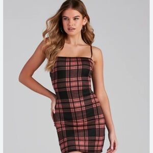 Pretty In Plaid Knit Fitted Casual Mini Dress
